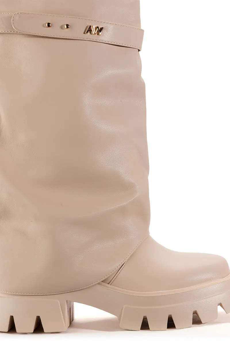 AZALEA WANG JET FOLD OVER FLATFORM BOOT IN BONE