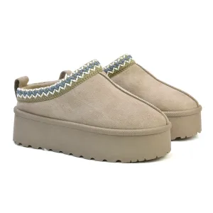 Candice Aztec Slip On Faux Fur Insole Platform Flatform Slipper Ultra Mini Boots in Mushroom