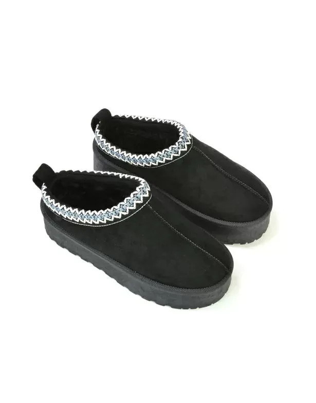 Candice Aztec Slip On Faux Fur Insole Platform Flatform Slipper Ultra Mini Boots in Mushroom