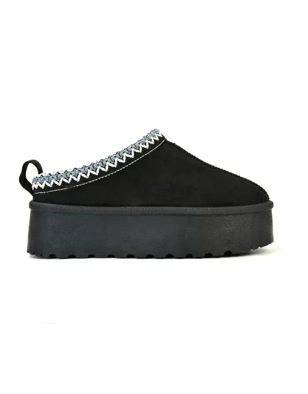 Candice Aztec Slip On Faux Fur Insole Platform Flatform Slipper Ultra Mini Boots in Mushroom