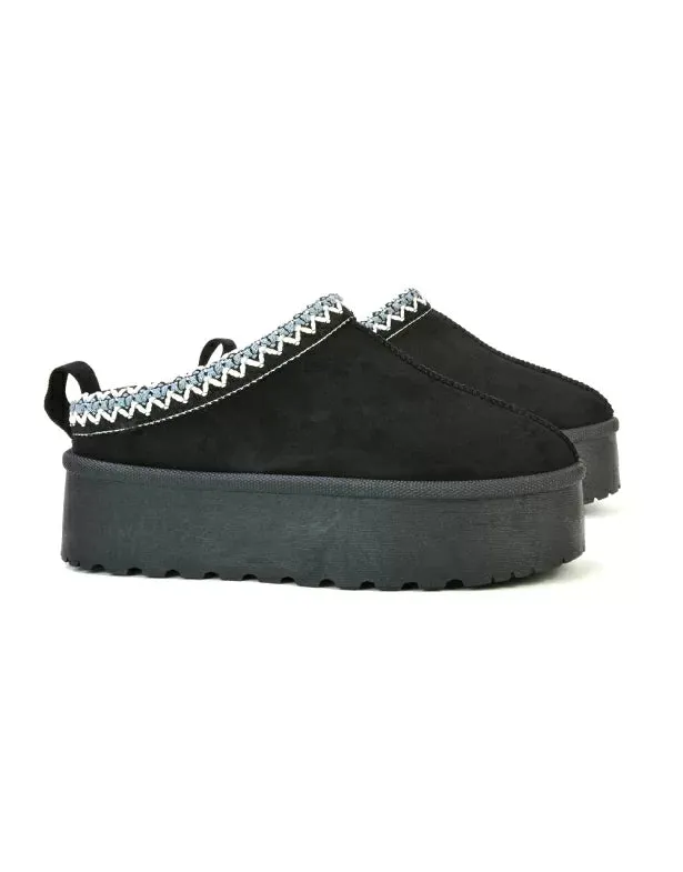 Candice Aztec Slip On Faux Fur Insole Platform Flatform Slipper Ultra Mini Boots in Mushroom