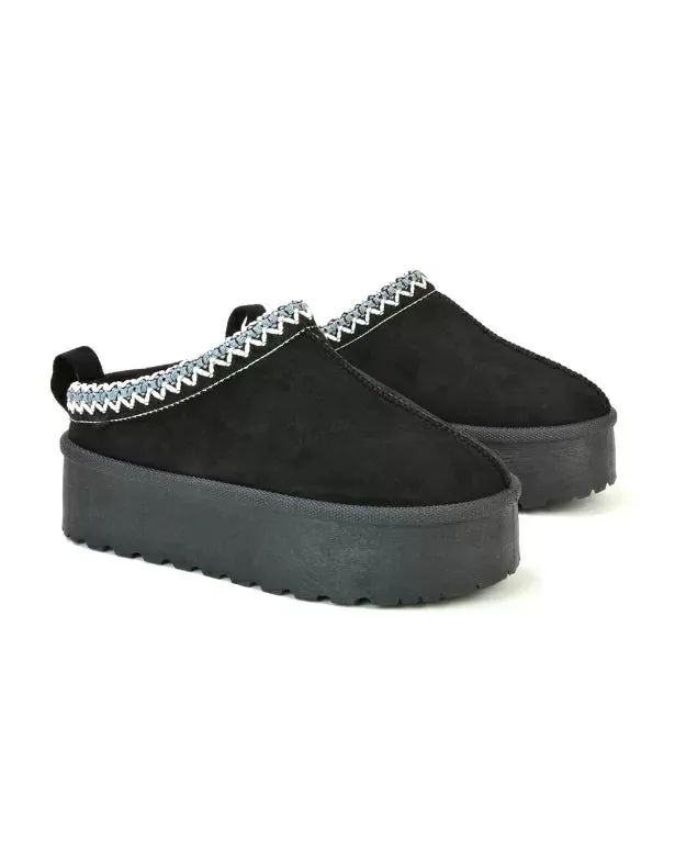 Candice Aztec Slip On Faux Fur Insole Platform Flatform Slipper Ultra Mini Boots in Mushroom