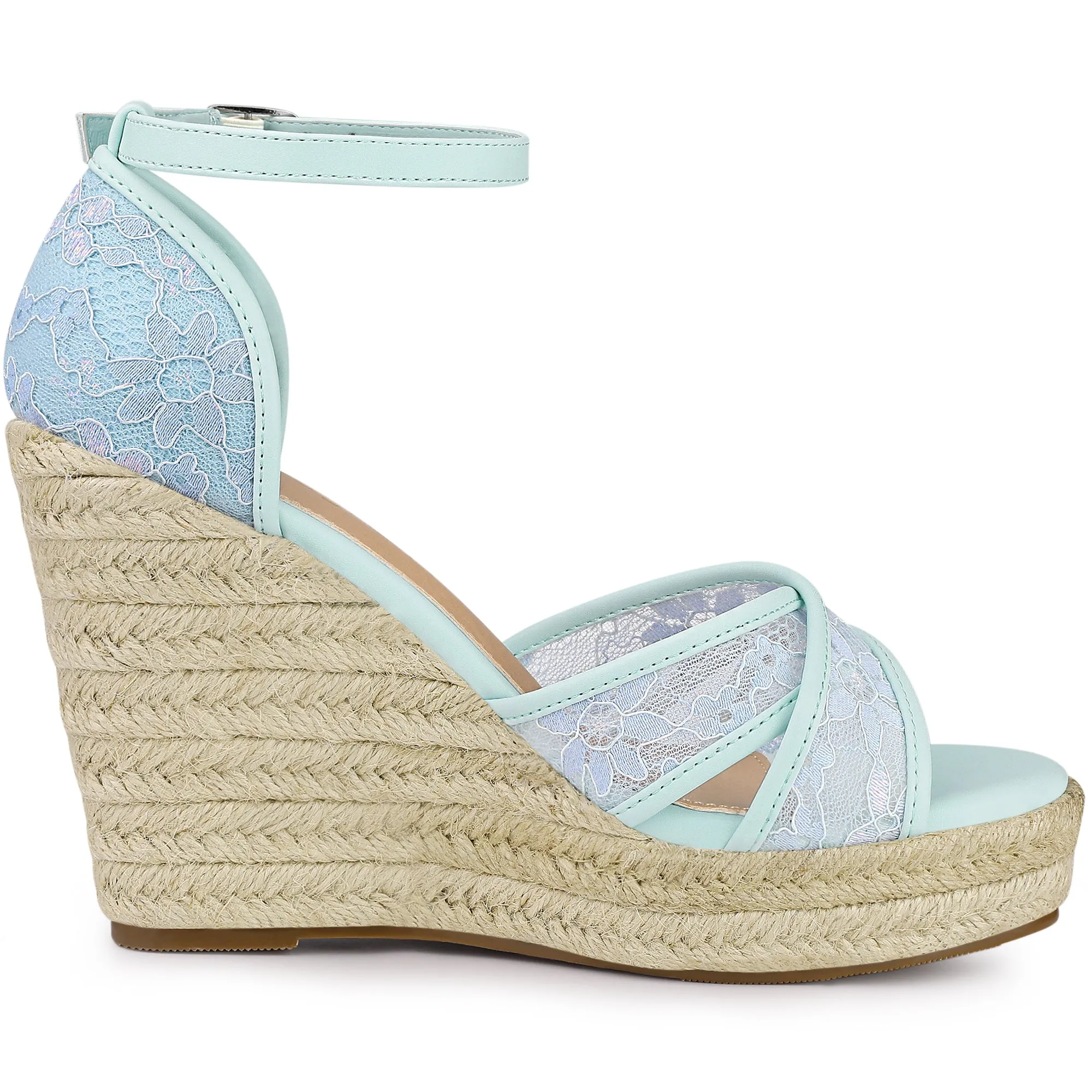 Lace Strapy Round Toe Espadrilles Wedges Sandals